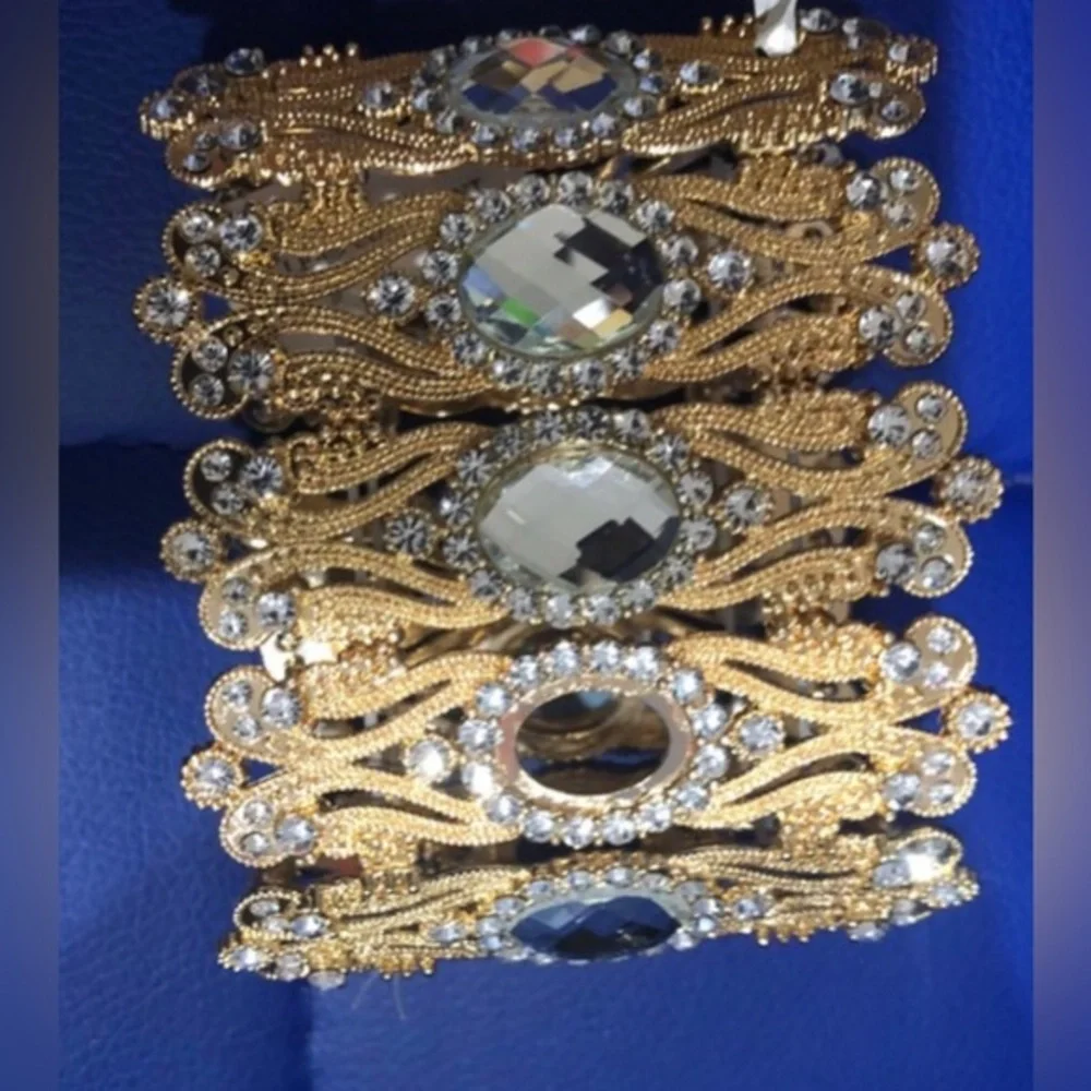 Natasha couture gold crystal glass baroque filigree‎ style cuff bracelet new